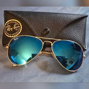 Ray-Ban Gold Frame Sunglasses with Teal Lenses